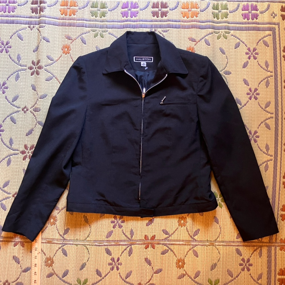 Luxe Halston Black Label Full Zip Black Spread Collar Jacket -Women’s Size 10